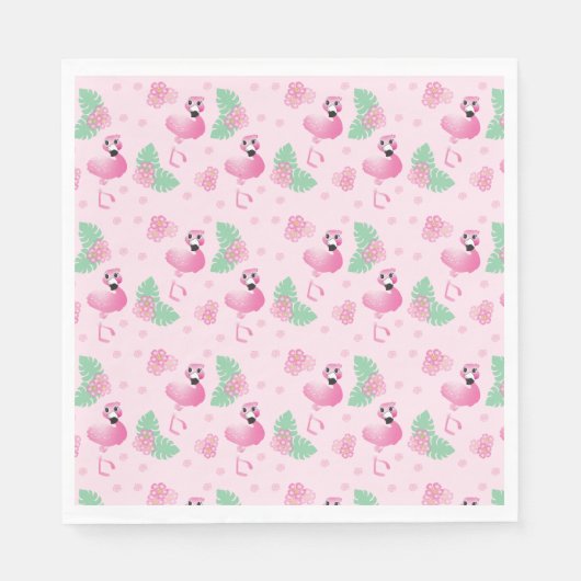 Tropica Flamingo Bird Flower Pattern Tropical Pink Servet (Voorkant)