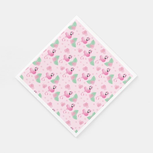Tropica Flamingo Bird Flower Pattern Tropical Pink Servet (Hoek)