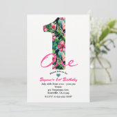 Tropical 1 One First 1st Birthday Party Invitation Kaart (Staand voorkant)