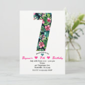 Tropical 7 Seven Seventh Birthday Party Uitnodigin Kaart (Staand voorkant)