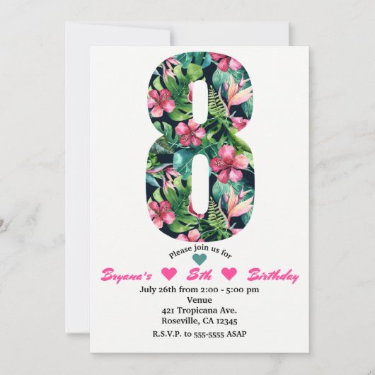 Tropical 8 Achtste Verjaardag Uitnodiging (Voorkant)