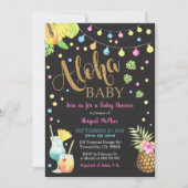 Tropical Aloha Baby shower Invitation Black Kaart (Voorkant)