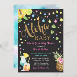 Tropical Aloha Baby shower Invitation Black Kaart