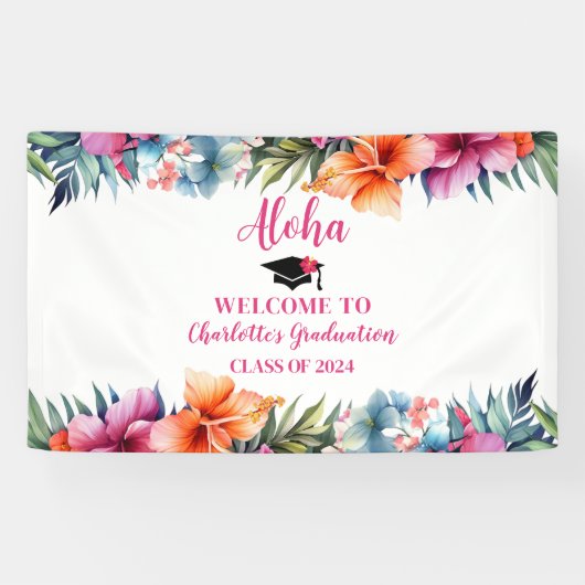 Tropical Aloha Luau Afstuderen 2024 Welkom Spandoek (Horizontaal)