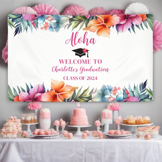 Tropical Aloha Luau Afstuderen 2024 Welkom Spandoek