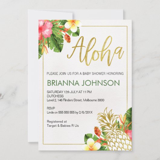 Tropical Aloha Pineapple Baby shower Invitation Kaart (Voorkant)