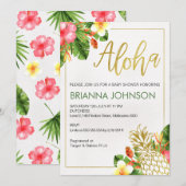 Tropical Aloha Pineapple Baby shower Invitation Kaart (Voorkant / Achterkant)