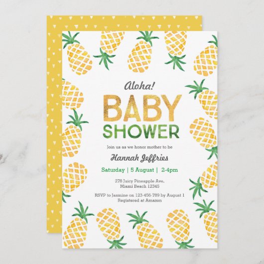 Tropical ananas Baby shower Invitation Kaart (Voorkant / Achterkant)