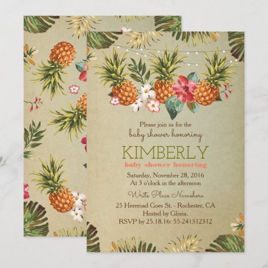 Tropical Ananas Beach Lights baby shower Kaart (Voorkant / Achterkant)