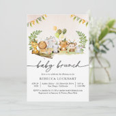 Tropical Animal Safari Thema Meisje Baby Brunch Kaart (Staand voorkant)