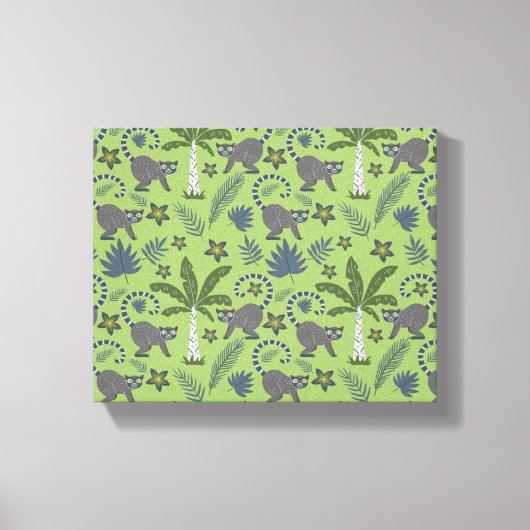 Tropical animals seamless pattern green and grey canvas afdruk (Voorkant)