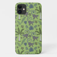 Tropical animals seamless pattern green and grey
