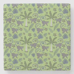 Tropical animals seamless pattern green and grey stenen onderzetter