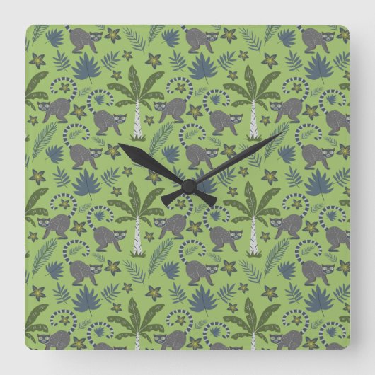 Tropical animals seamless pattern green and grey vierkante klok (Voorkant)