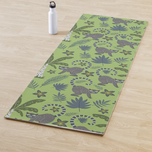 Tropical animals seamless pattern green and grey yogamat (In situ)