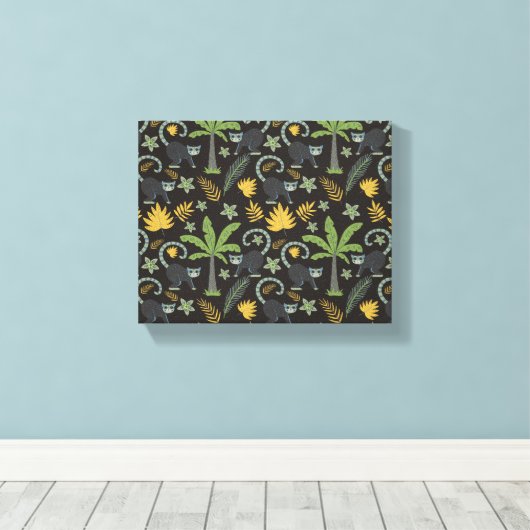 Tropical animals seamless pattern monkey palm tree canvas afdruk (Insitu (Houten vloer))
