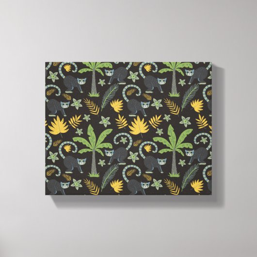 Tropical animals seamless pattern monkey palm tree canvas afdruk (Voorkant)