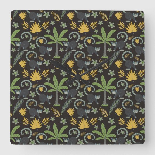 Tropical animals seamless pattern monkey palm tree vierkante klok (Voorkant)