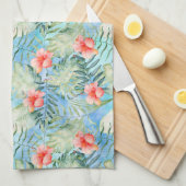 Tropical Aqua Pink Hibiscus Floral Theedoek (Quarter Fold)