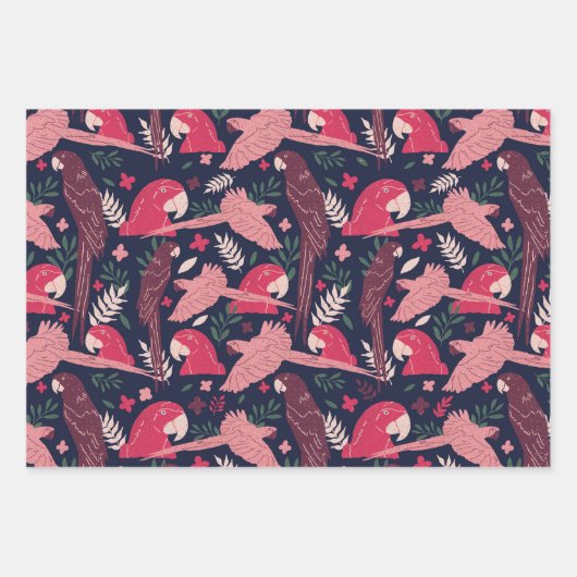 Tropical Ara Parrot Leaves Pattern Inpakpapier Vel (Voorkant 3)