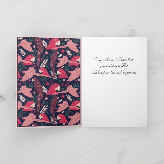 Tropical Ara Parrot Pattern Personalized Birthday  Kaart (Binnen)
