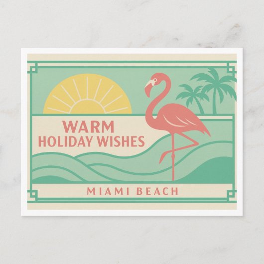 Tropical Art Deco Flamingo Holiday Postcard Briefkaart (Voorkant)