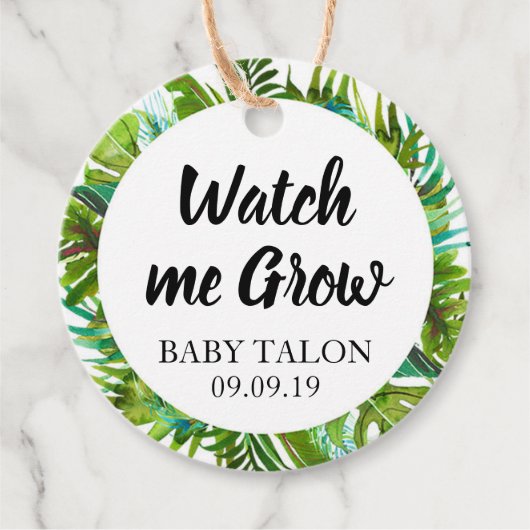 Tropical Baby shower Bekijk mij groeien Plant Favo Bedankjes Labels (Voorkant)