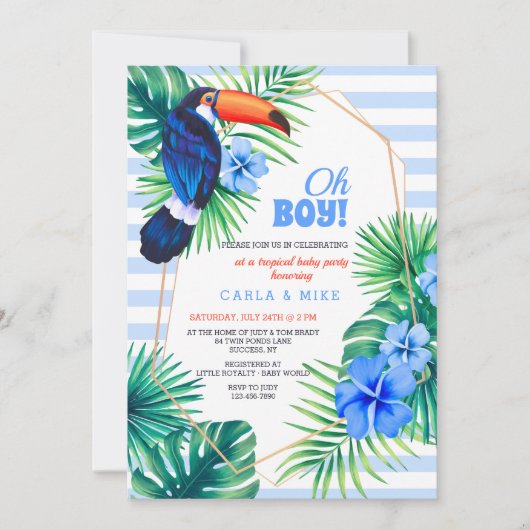 Tropical Baby shower Blue Invitation Kaart (Voorkant)