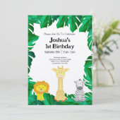 Tropical Baby's eerste verjaardag Safari Uitnodigi Kaart (Staand voorkant)