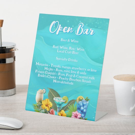 Tropical Bachelorette Open Bar Drinks Reclamebord Met Voetstuk (Insitu)