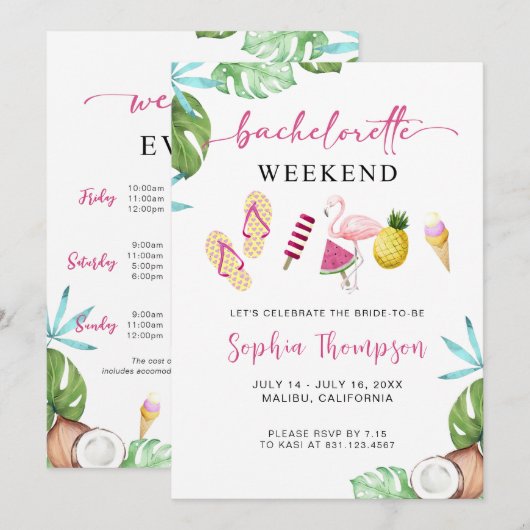 Tropical Bachelorette Palm Beach uitnodiging (Voorkant / Achterkant)