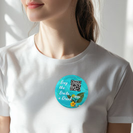 Tropical Bachelorette QR code Koop een Drink Ronde Button 5,7 Cm