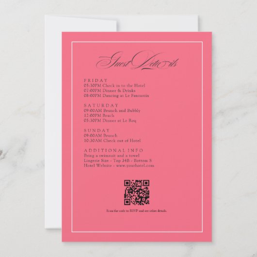 Tropical Bachelorette Weekendschema & QR-code Kaart (Achterkant)