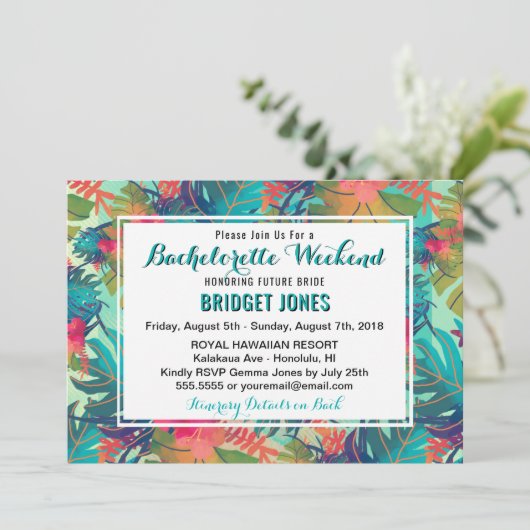 Tropical Bachelorette Weekendschema Uitnodiging (Staand voorkant)