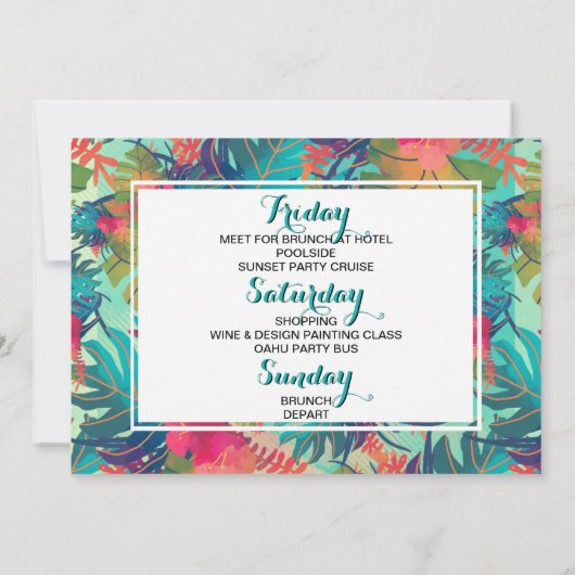 Tropical Bachelorette Weekendschema Uitnodiging (Achterkant)