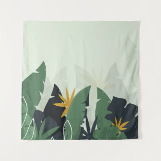 Tropical background with jungle plants. Palm leave Wandkleed