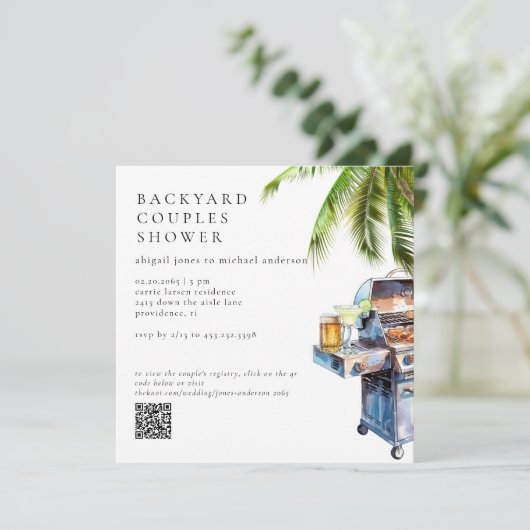 Tropical Backyard BBQ Couples Shower Kaart (Staand voorkant)