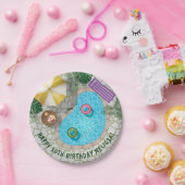 Tropical Backyard Pool Summer Pool Birthday Party Papieren Bordje (Feest)