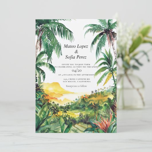 Tropical Bali Wedding Invite Kaart (Staand voorkant)