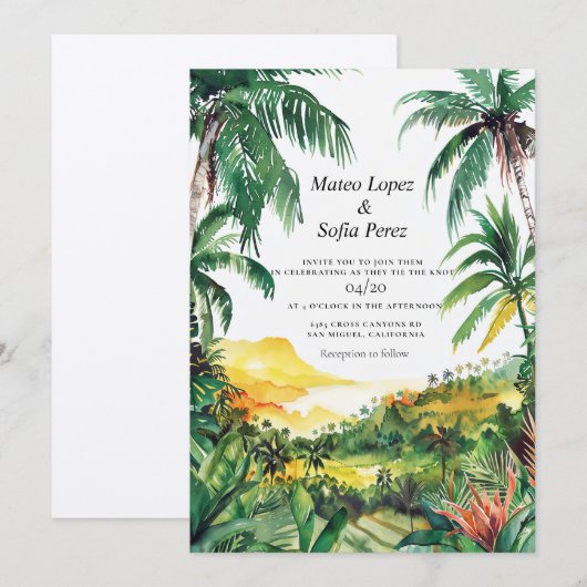 Tropical Bali Wedding Invite Kaart (Voorkant / Achterkant)