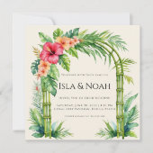 Tropical Bamboo Arch Coastal Floral Wedding Kaart (Voorkant)