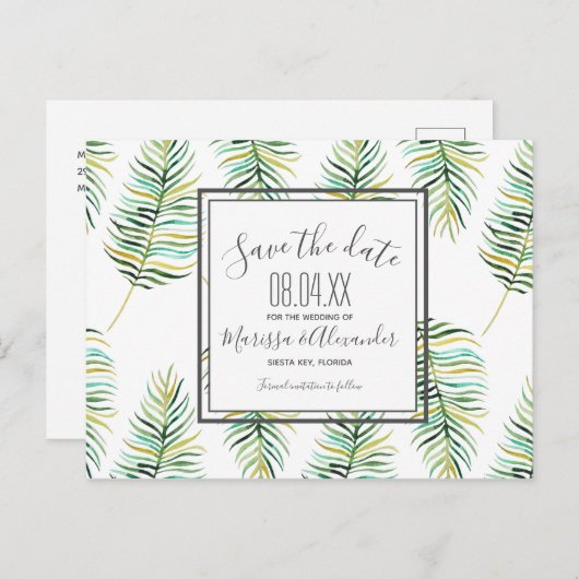 Tropical Banana Leaf Beach Bewaar de Data Aankondigingskaart (Voorkant / Achterkant)