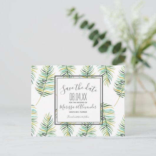 Tropical Banana Leaf Beach Bewaar de Data Aankondigingskaart (Staand voorkant)