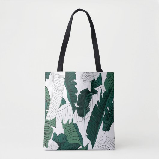 Tropical Banana Leaf Pattern Tote Bag: Dark Green Tote Bag (Voorkant)