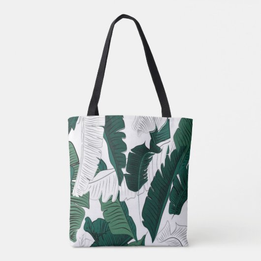 Tropical Banana Leaf Pattern Tote Bag: Dark Green Tote Bag (Achterkant)