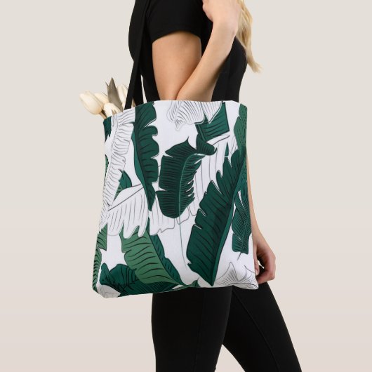 Tropical Banana Leaf Pattern Tote Bag: Dark Green  Tote Bag (Dichtbij)