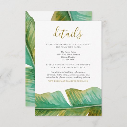 Tropical Banana Leaf Wedding Details Kaart (Voorkant / Achterkant)