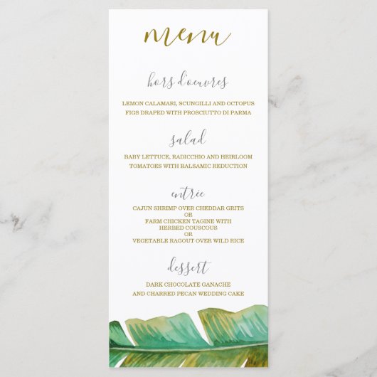 Tropical Banana Leaf Wedding Menu Kaart (Voorkant)