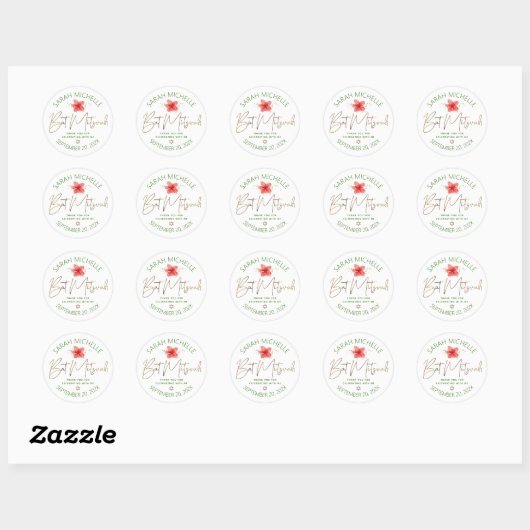 Tropical Bat Mitzvah Waterverf Bloemen Goud Script Ronde Sticker (Vel)