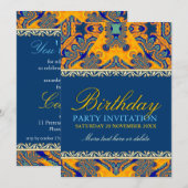 Tropical Batik Sinaasappel Blue verjaardagsuitnodi Kaart (Voorkant / Achterkant)